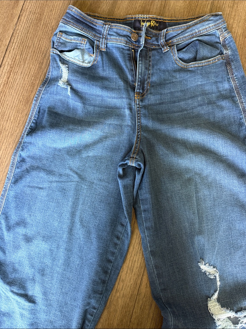 Indigo Rein Blue Distressed Denim Jeans - Flare/Wide Leg - Picture 3 of 7